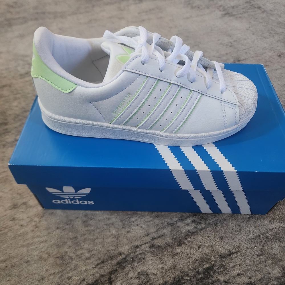 Adidas Kids White Sneakers with Light Green Accents